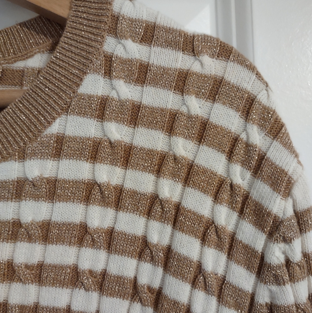 Talbots Metallic Striped Cable Knit Sweater - Picture 4 of 10